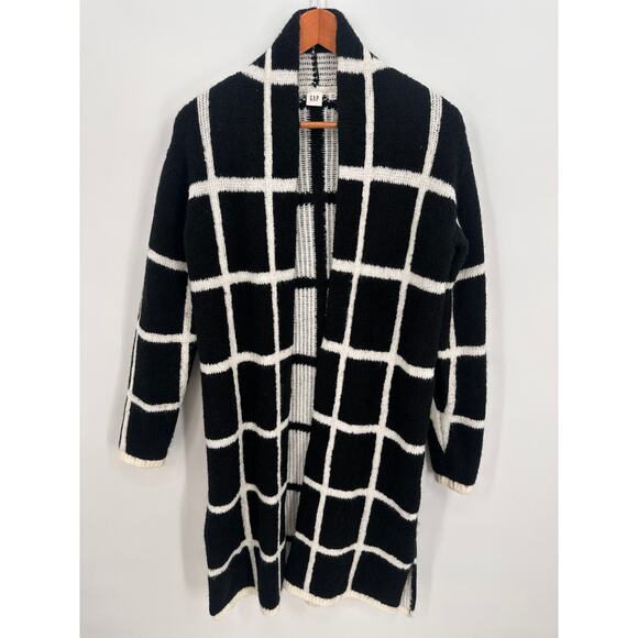 GAP Black & White Longline Plaid Open-Front Cardigan Sweater // XS - Picture 2 of 10